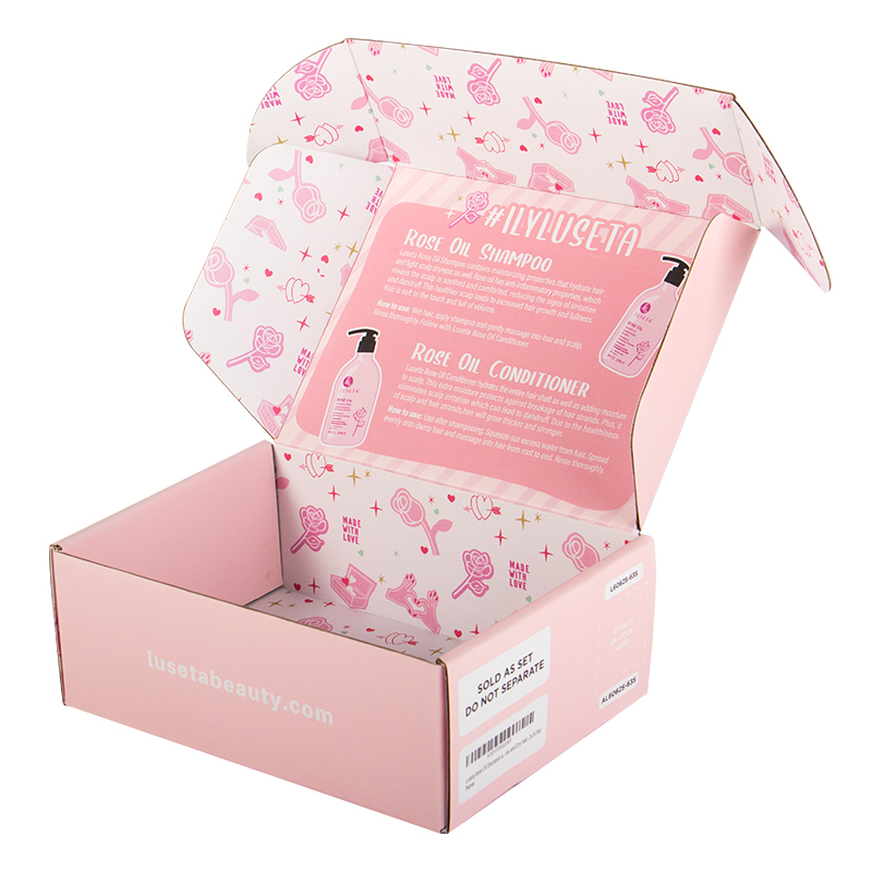 Recyclable Pink Mailer Boxes For Hair Care Essential Oil Packaging 02